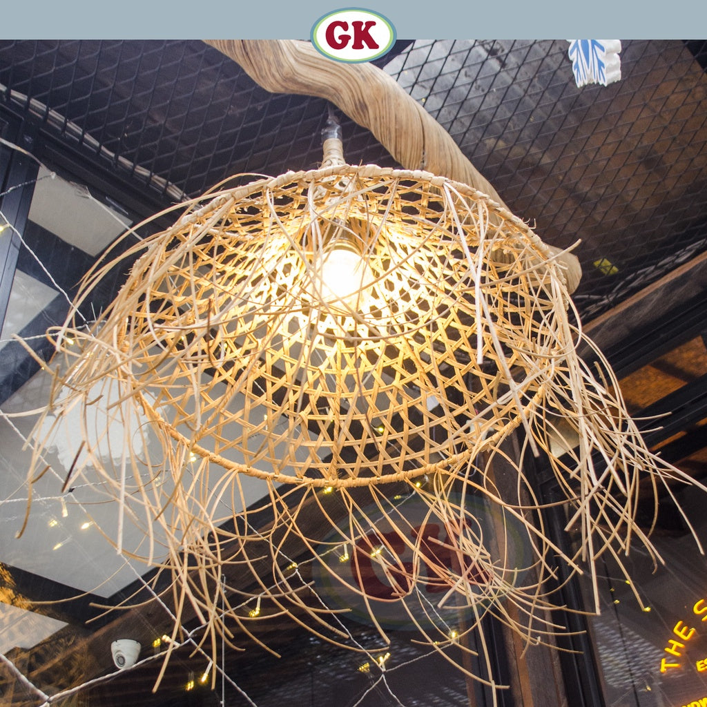Kap Lampu Gantung Rotan RUSTIC 01 - Artistic Rattan Lampshade Perfect Interior Decor for Livingroom, Bedroom, or Longue.
