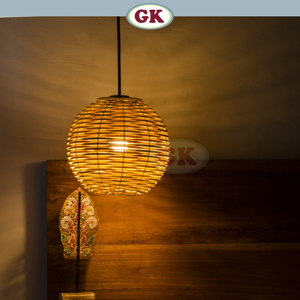 Kap Lampu Gantung Rotan BASIC 15 - Lampu Bar Rotan Gantung Kafe