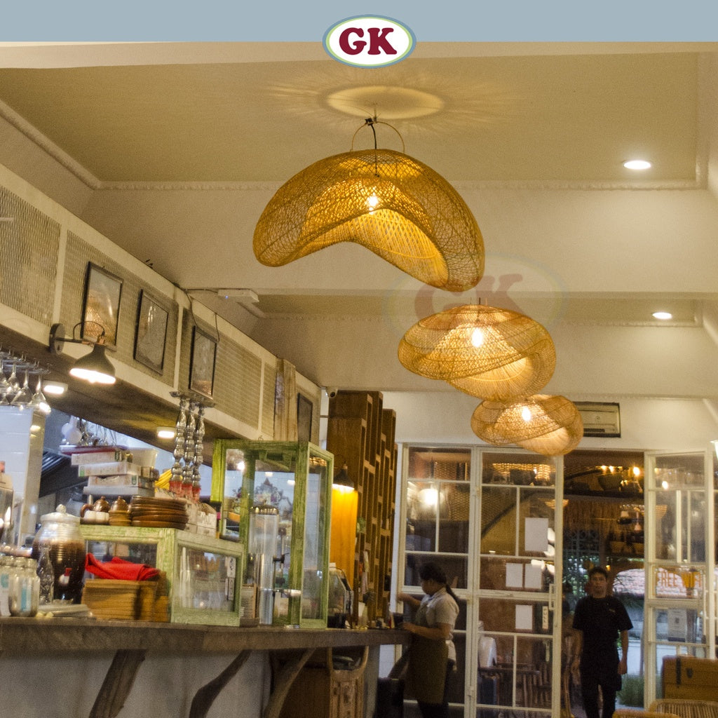 Kap Lampu Rotan BASIC 48 D80 - Handcrafted Rattan Lampshade Perfect Interior Decor For Cafe, Resto, or Home.