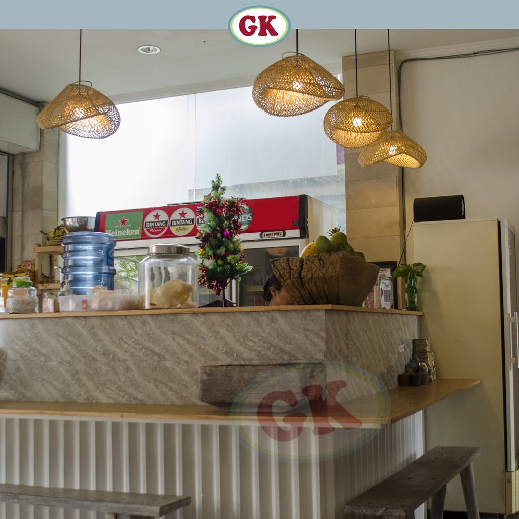 Kap Lampu Rotan BASIC 48 D30 - Handcrafted Rattan Lampshade Perfect Interior Decor For Cafe, Resto, or Home.