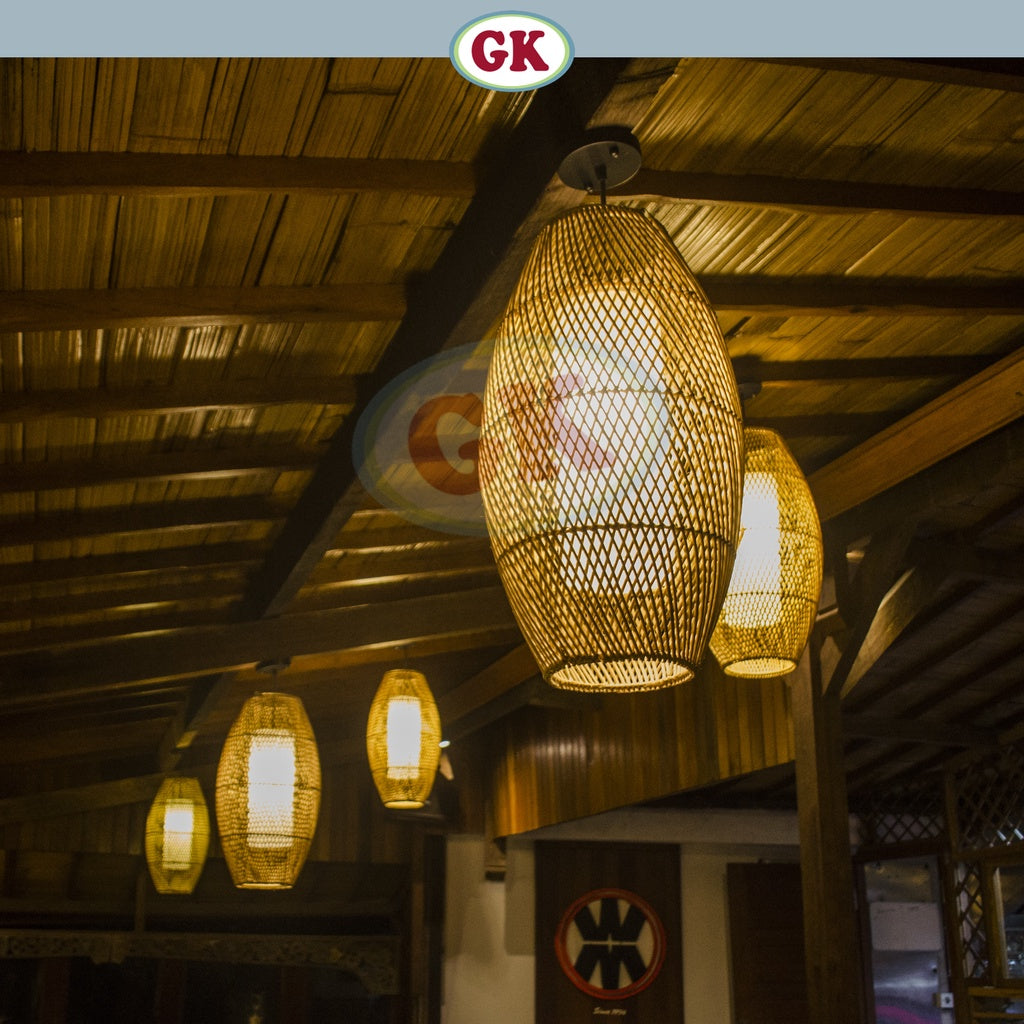 Kap Lampu Gantung Rotan LENTERA 01 D25 - Handcrafted Rattan Lampshade Perfect Interior Decor for Cafe, Resto, Hotel or Home.