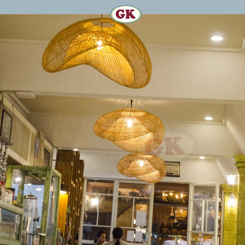 Kap Lampu Rotan BASIC 48 D80 - Handcrafted Rattan Lampshade Perfect Interior Decor For Cafe, Resto, or Home.
