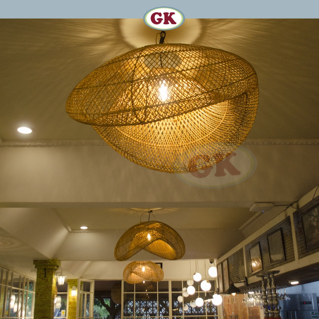 Kap Lampu Rotan BASIC 48 D80 - Handcrafted Rattan Lampshade Perfect Interior Decor For Cafe, Resto, or Home.