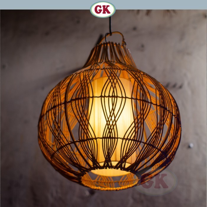 Kap Lampu Gantung Rotan LENTERA 19 D30 - Artistic Globe Pendant Lamp with Handwoven Rattan for Boho Rustic Decor in Café, Resto, Hotel, Villa or Home.