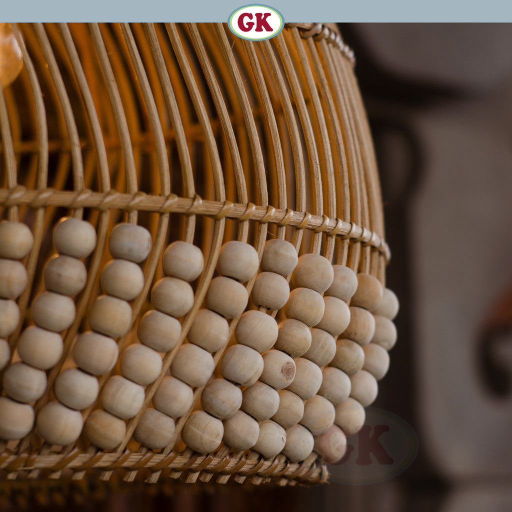 Kap Lampu Gantung Rotan KUBAH 19 - Dekorasi Lampu Manik Kayu