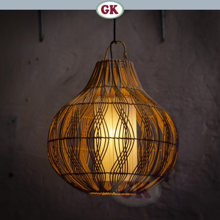 Kap Lampu Gantung Rotan LENTERA 19 D30 - Artistic Globe Pendant Lamp with Handwoven Rattan for Boho Rustic Decor in Café, Resto, Hotel, Villa or Home.