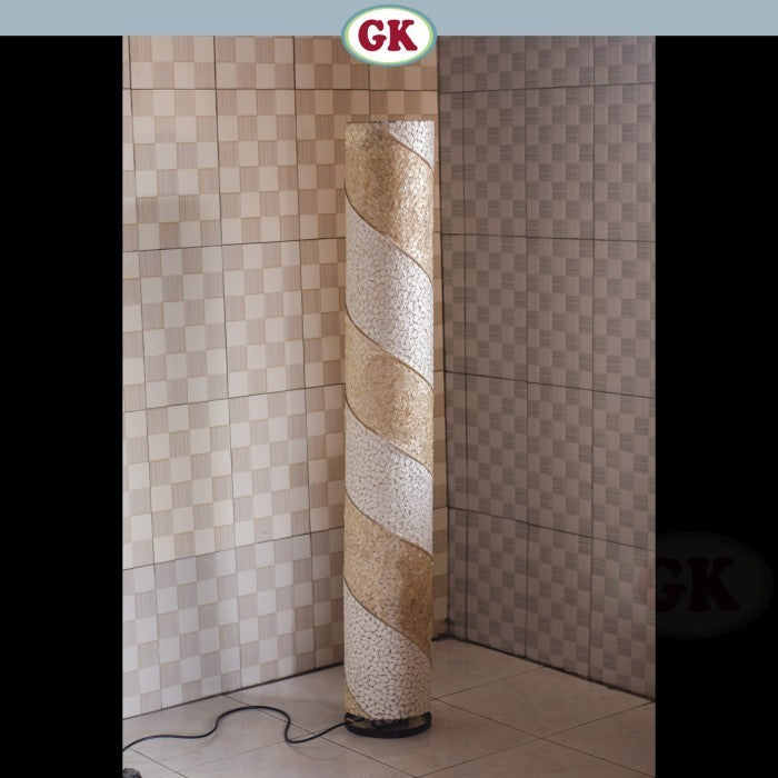 Kap Lampu Standing Rotan RUSTIC 35 D30 - Organic Floor Lampshade with Raw Capiz Shell for Tropical Hotel, Villa, Workspace, Spa, or Coastal Home Decor.