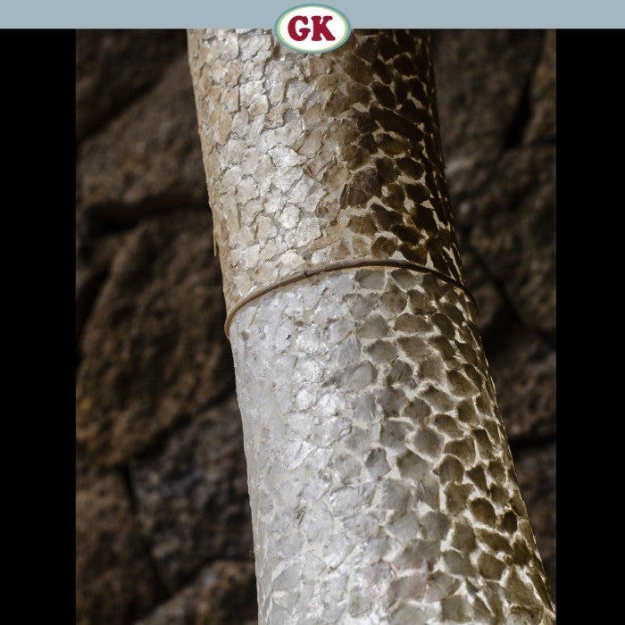 Kap Lampu Standing Kulit Kerang RUSTIC 33 D40 - Organic Floor Lampshade with Raw Capiz Shell for Tropical Hotel, Villa, Workspace, Spa, or Coastal Home Decor.