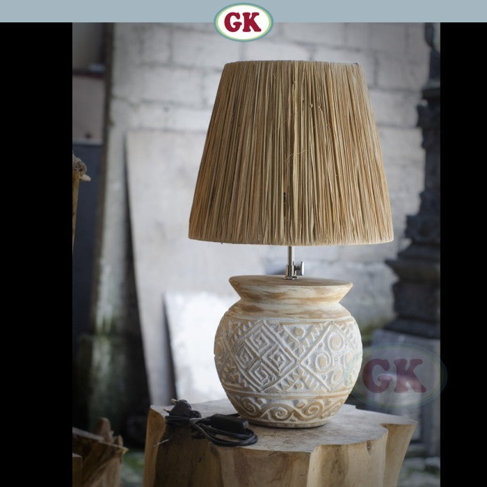 Kap Lampu Meja Rotan RUSTIC 24 D30 - Handwoven Rattan Table Lampshade Elegant Natural Decor for Bedroom, Livingroom, Lounge or Workspace.