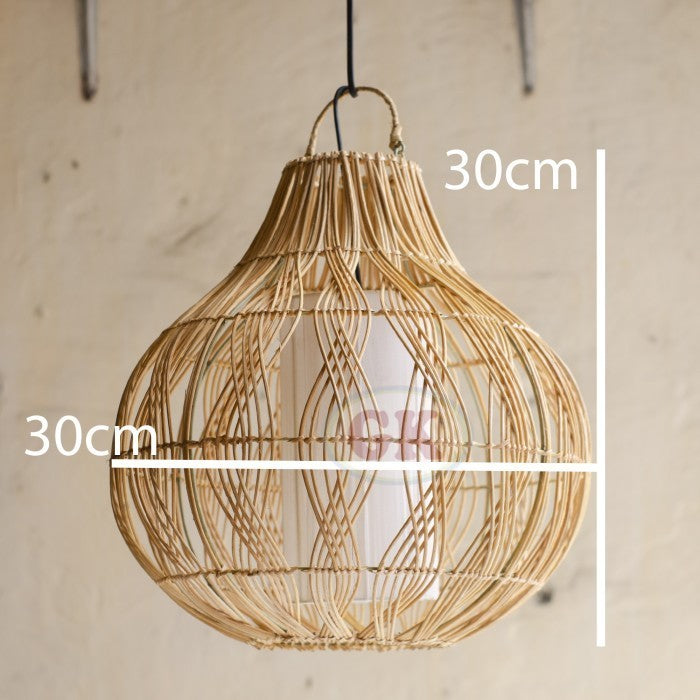 Kap Lampu Gantung Rotan LENTERA 19 D30 - Artistic Globe Pendant Lamp with Handwoven Rattan for Boho Rustic Decor in Café, Resto, Hotel, Villa or Home.