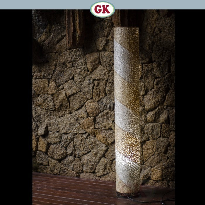 Kap Lampu Standing Rotan RUSTIC 35 D30 - Organic Floor Lampshade with Raw Capiz Shell for Tropical Hotel, Villa, Workspace, Spa, or Coastal Home Decor.