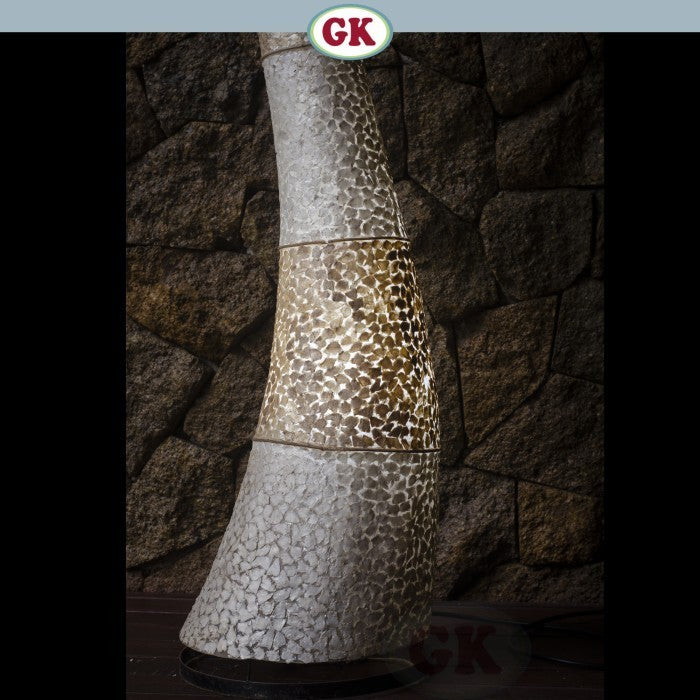 Kap Lampu Standing Kulit Kerang RUSTIC 33 D40 - Organic Floor Lampshade with Raw Capiz Shell for Tropical Hotel, Villa, Workspace, Spa, or Coastal Home Decor.