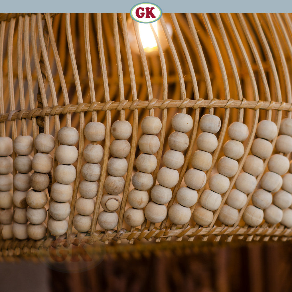 Kap Lampu Gantung Rotan KUBAH 19 - Dekorasi Lampu Manik Kayu