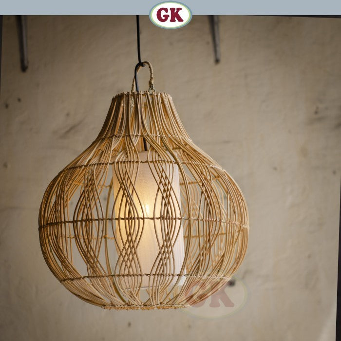 Kap Lampu Gantung Rotan LENTERA 19 D30 - Artistic Globe Pendant Lamp with Handwoven Rattan for Boho Rustic Decor in Café, Resto, Hotel, Villa or Home.