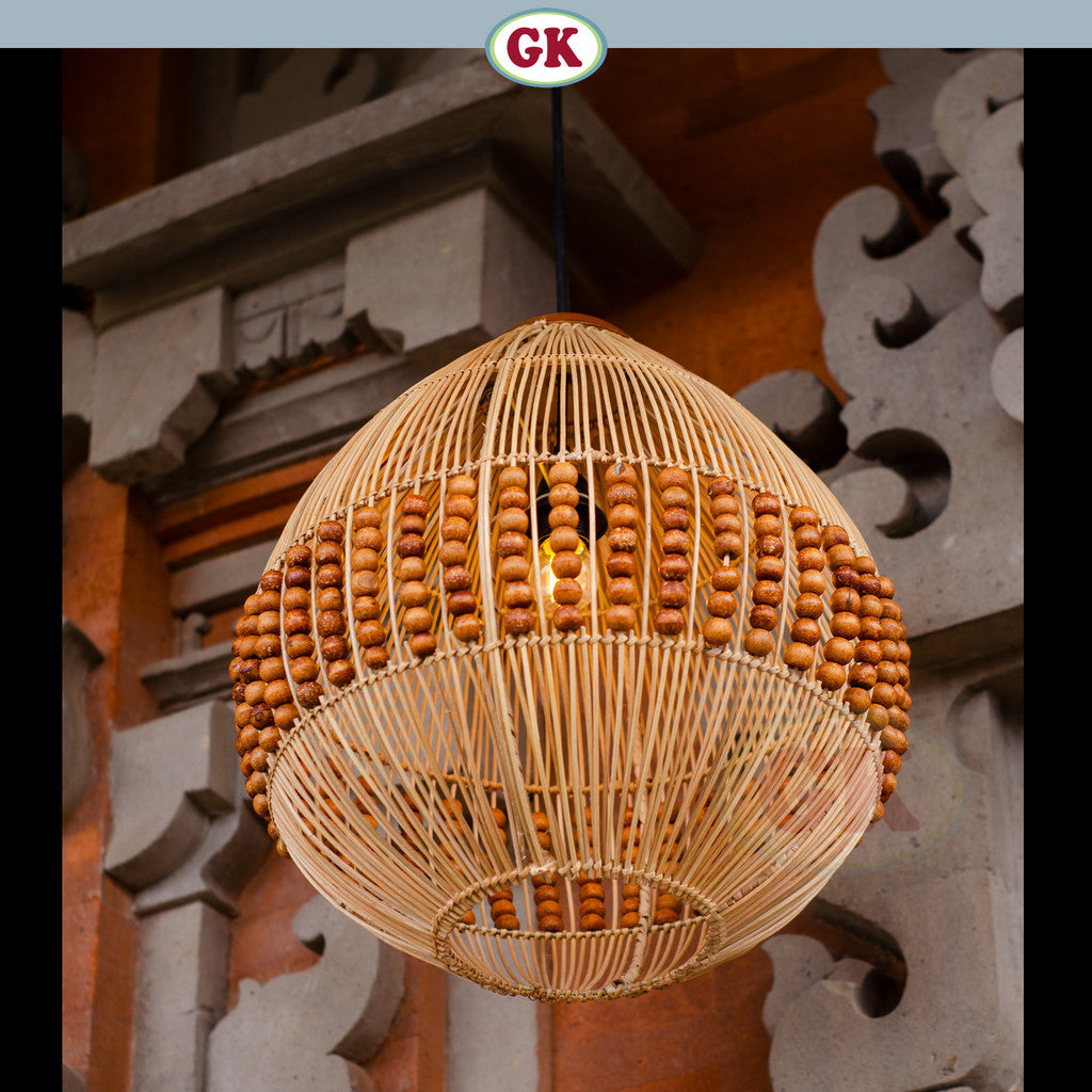 Kap Lampu Gantung Rotan KUBAH 16 - Dekorasi Lampu Manik Rattan