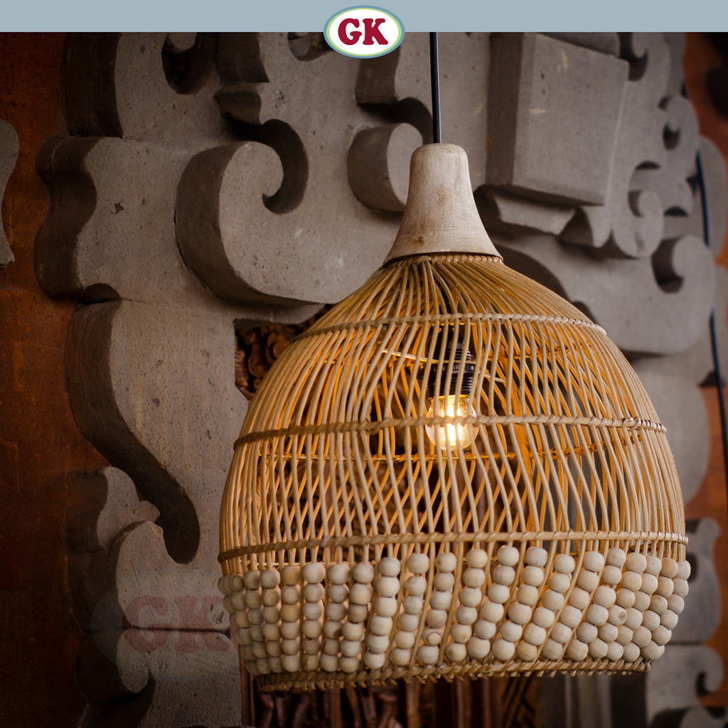 Kap Lampu Gantung Rotan KUBAH 19 - Dekorasi Lampu Manik Kayu