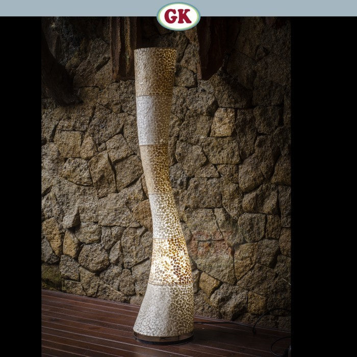 Kap Lampu Standing Kulit Kerang RUSTIC 33 D40 - Organic Floor Lampshade with Raw Capiz Shell for Tropical Hotel, Villa, Workspace, Spa, or Coastal Home Decor.