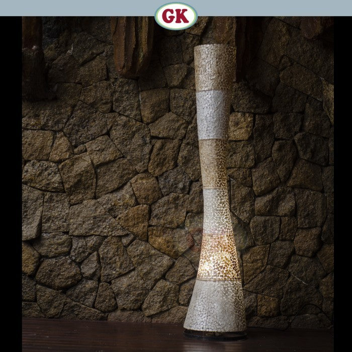 Kap Lampu Standing Kulit Kerang RUSTIC 33 D40 - Organic Floor Lampshade with Raw Capiz Shell for Tropical Hotel, Villa, Workspace, Spa, or Coastal Home Decor.