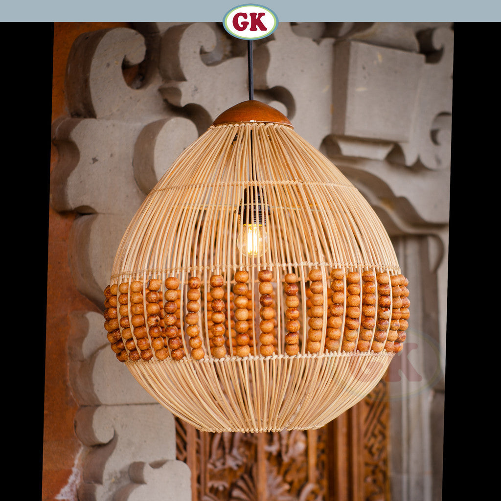Kap Lampu Gantung Rotan KUBAH 16 - Dekorasi Lampu Manik Rattan