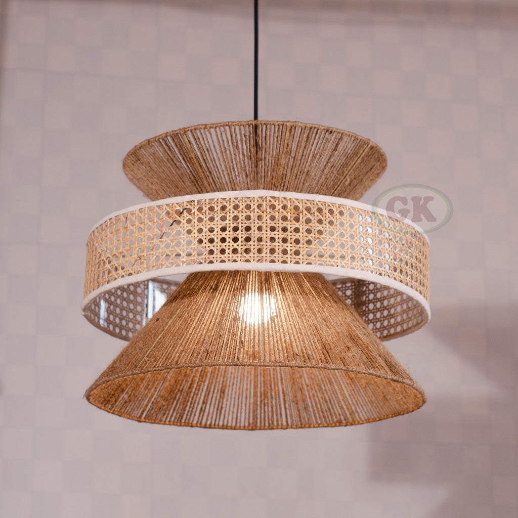 Kap Lampu Gantung Kain NORDIC 05 D50 - Artistic Modern Minimalist Rattan Lampshade Perfect Interior Decor for Livingroom, Bedroom, or Longue.