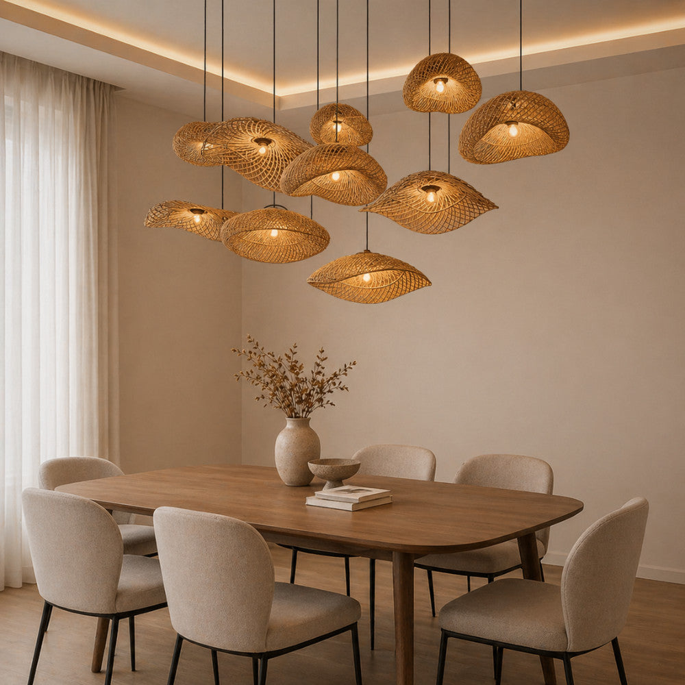 [Bundling] Set dining lampshade / kap rotan gantung 10 pcs - Dekorasi interior villa BASIC SET 02