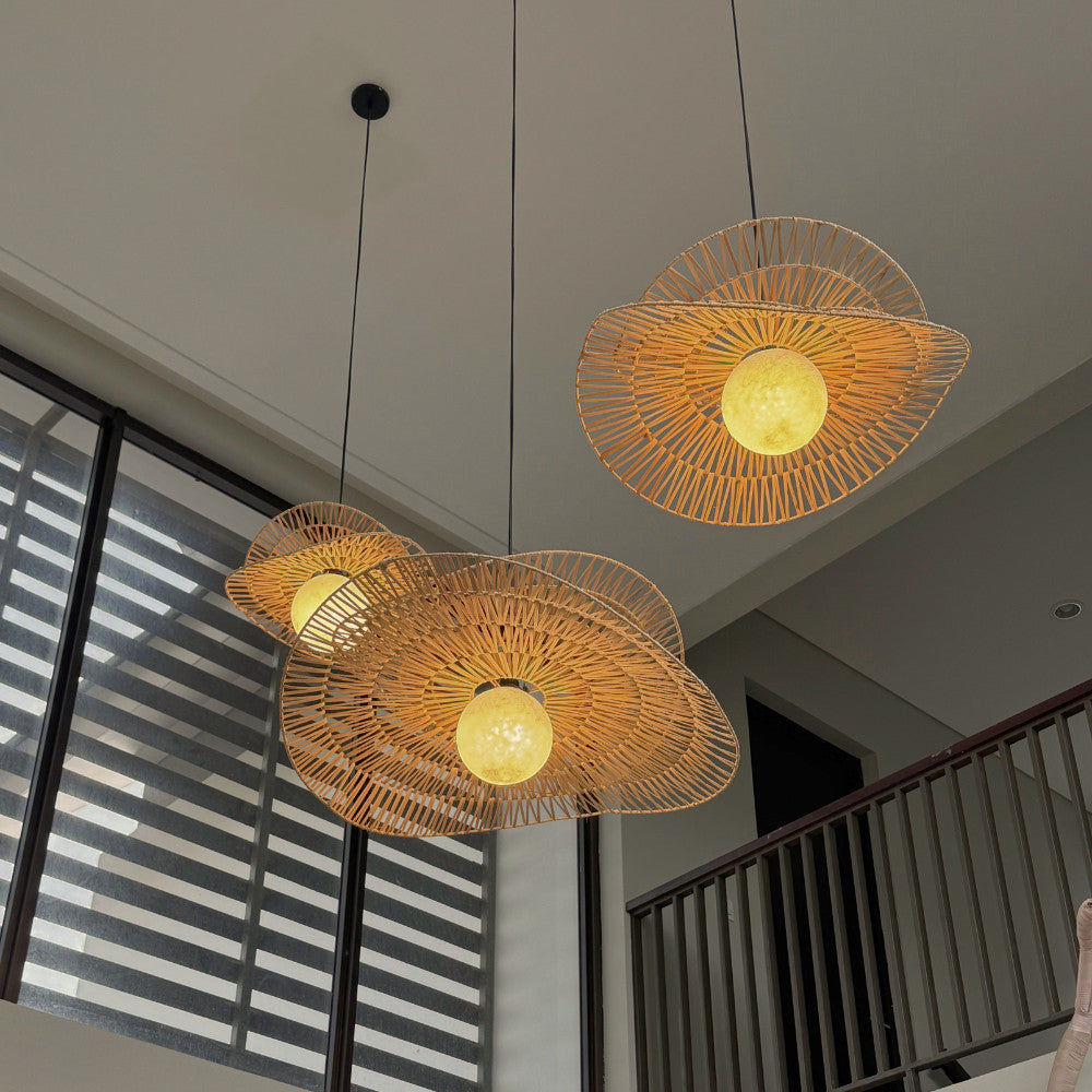 [Bundling] Rattan Pendant Light Set of 3 – Natural Handwoven Hanging Lamp RUSTIC SET 01