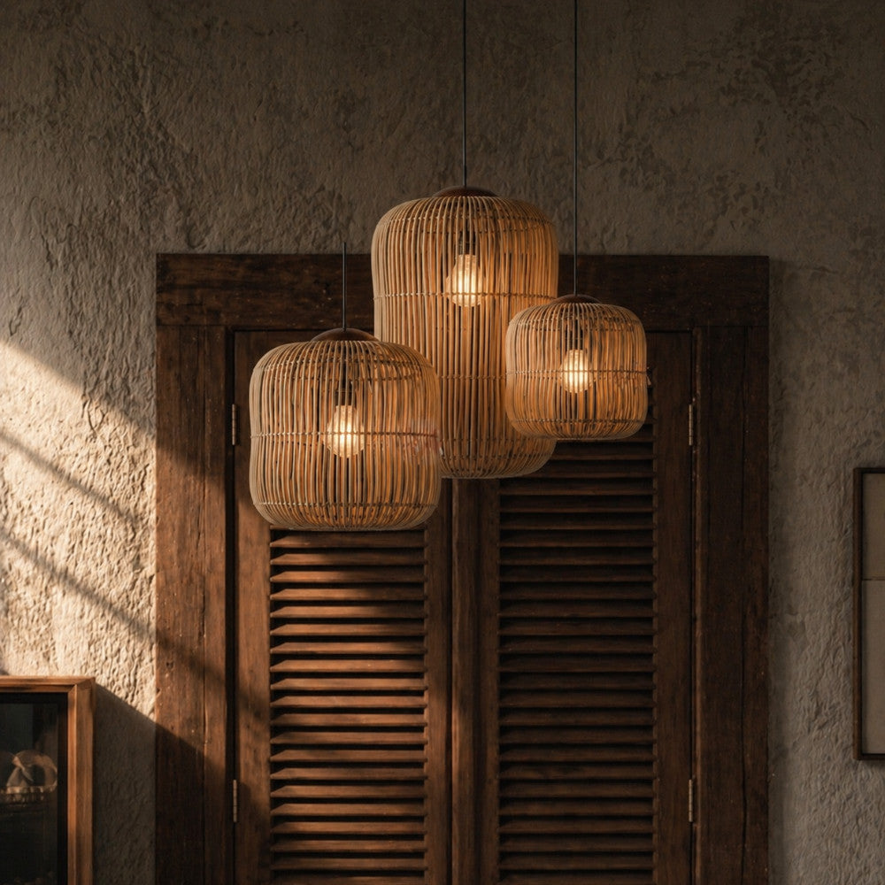 [Bundling] Rattan Wooden Pendant Lampshade Lampu Gantung Set 3 – Kubah Set 03