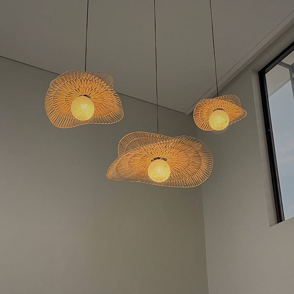 [Bundling] Rattan Pendant Light Set of 3 – Natural Handwoven Hanging Lamp RUSTIC SET 01