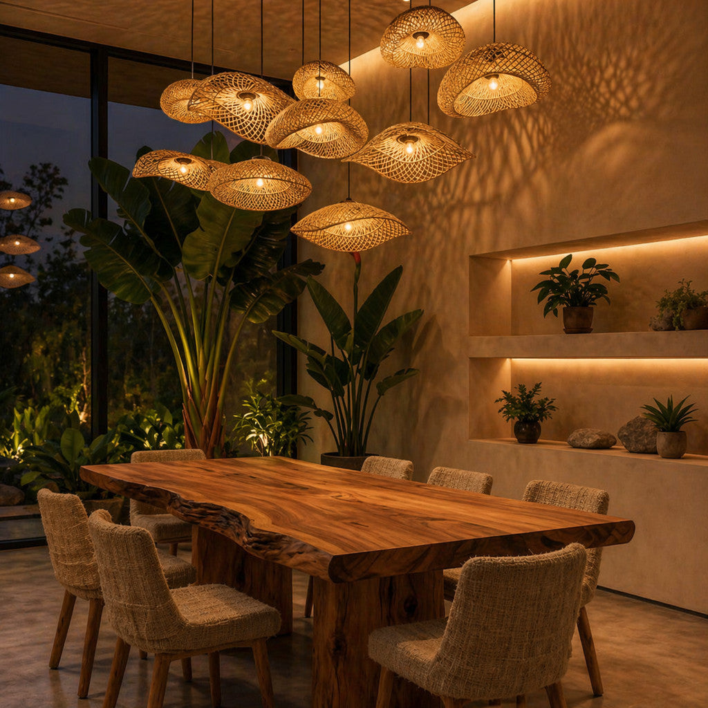 [Bundling] Set dining lampshade / kap rotan gantung 10 pcs - Dekorasi interior villa BASIC SET 02