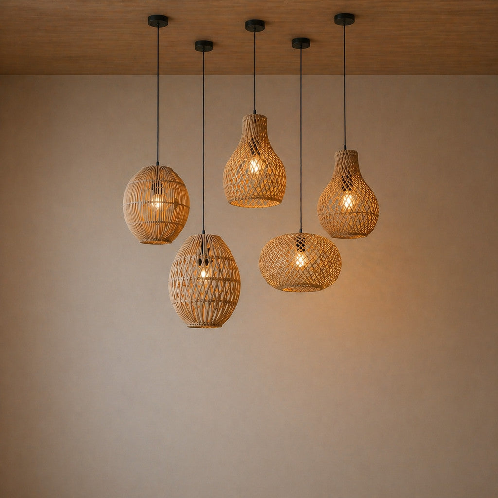 [Bundling] Rattan Hanging Light Cluster – Natural Woven Interior Lighting Set BASIC SET 01