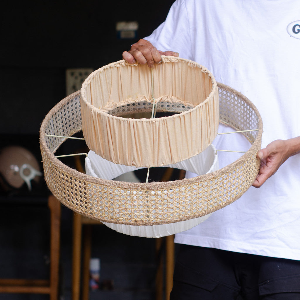 Kap Lampu Gantung Kain NORDIC 08 D50 - Artistic Modern Minimalist Rattan Lampshade Perfect Interior Decor for Livingroom, Bedroom, or Longue.