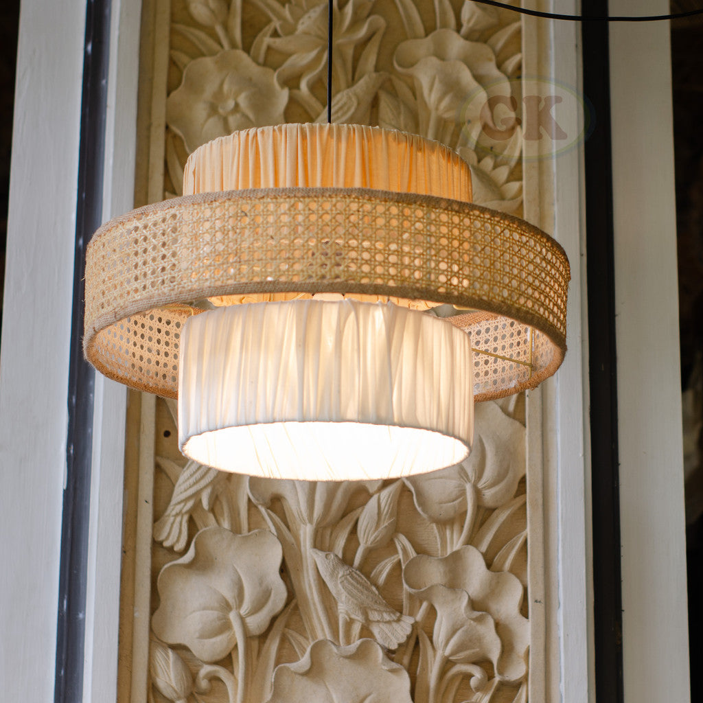 Kap Lampu Gantung Kain NORDIC 08 D50 - Artistic Modern Minimalist Rattan Lampshade Perfect Interior Decor for Livingroom, Bedroom, or Longue.