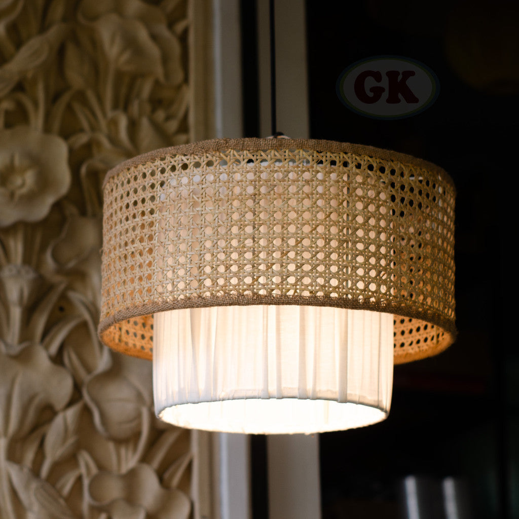 Kap Lampu Gantung Kain NORDIC 06 D40 - Artistic Modern Minimalist Rattan Lampshade Perfect Interior Decor for Livingroom, Bedroom, or Longue.