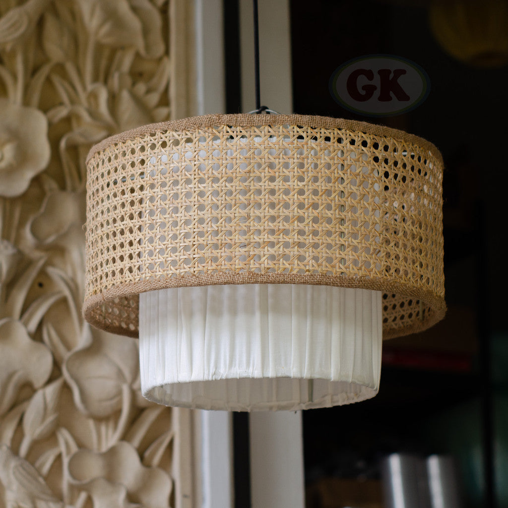 Kap Lampu Gantung Kain NORDIC 06 D40 - Artistic Modern Minimalist Rattan Lampshade Perfect Interior Decor for Livingroom, Bedroom, or Longue.