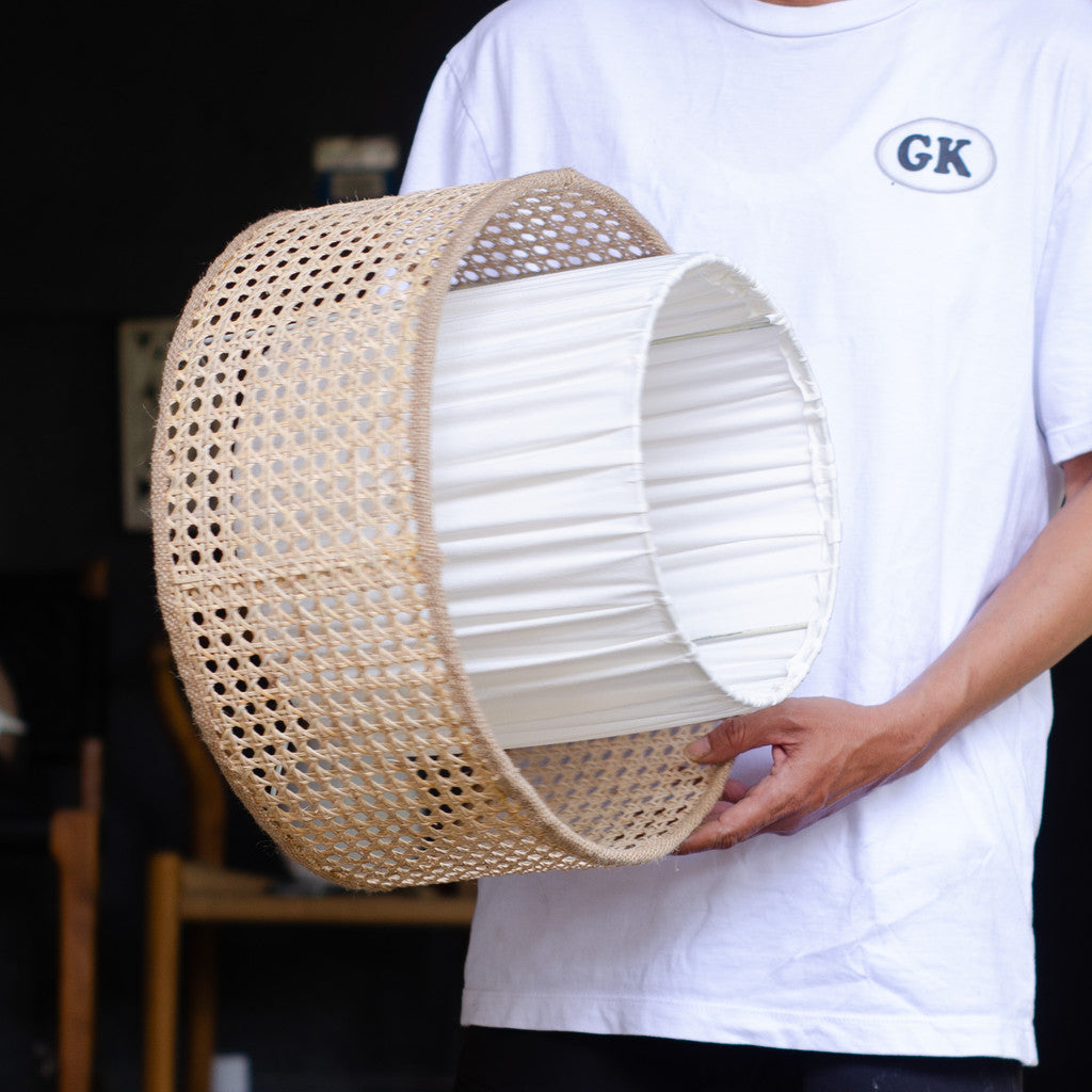 Kap Lampu Gantung Kain NORDIC 06 D40 - Artistic Modern Minimalist Rattan Lampshade Perfect Interior Decor for Livingroom, Bedroom, or Longue.