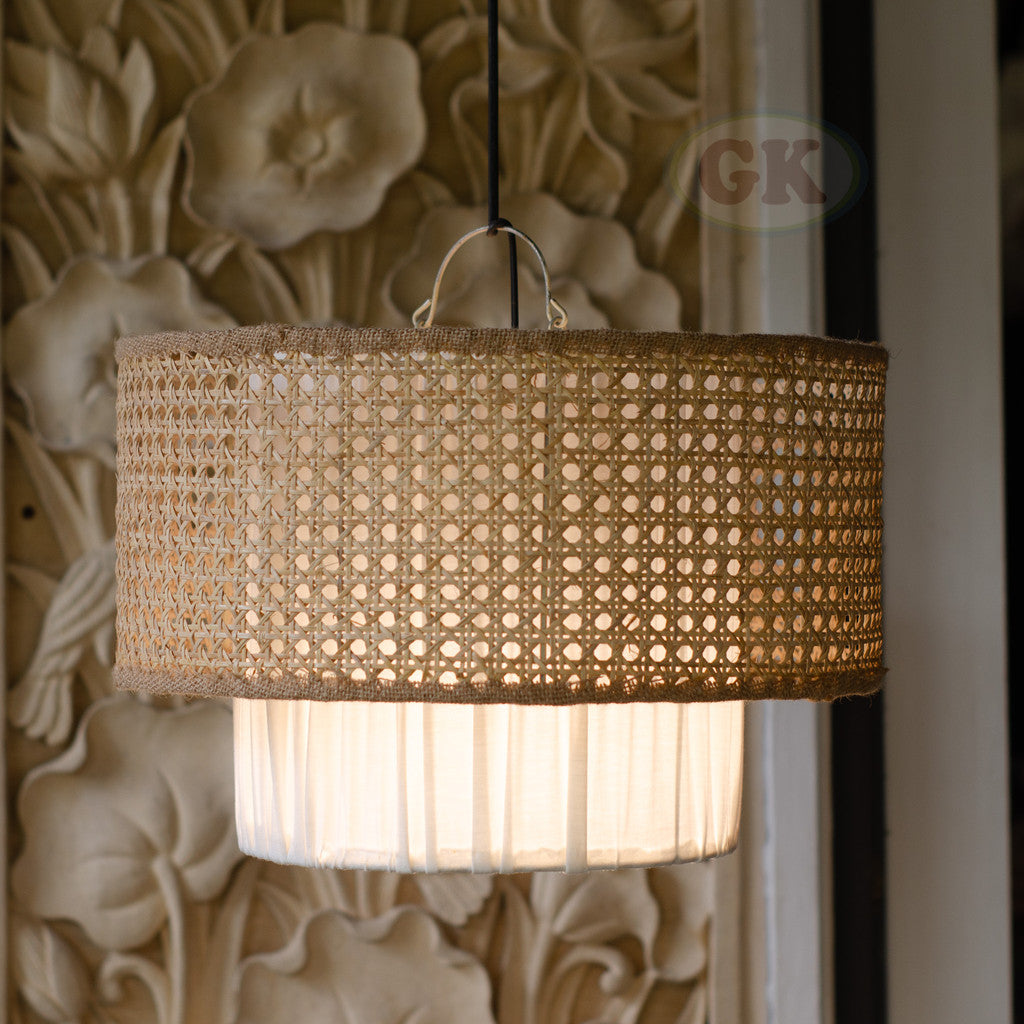 Kap Lampu Gantung Kain NORDIC 06 D40 - Artistic Modern Minimalist Rattan Lampshade Perfect Interior Decor for Livingroom, Bedroom, or Longue.