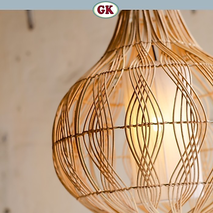 Kap Lampu Gantung Rotan LENTERA 19 D30 - Artistic Globe Pendant Lamp with Handwoven Rattan for Boho Rustic Decor in Café, Resto, Hotel, Villa or Home.
