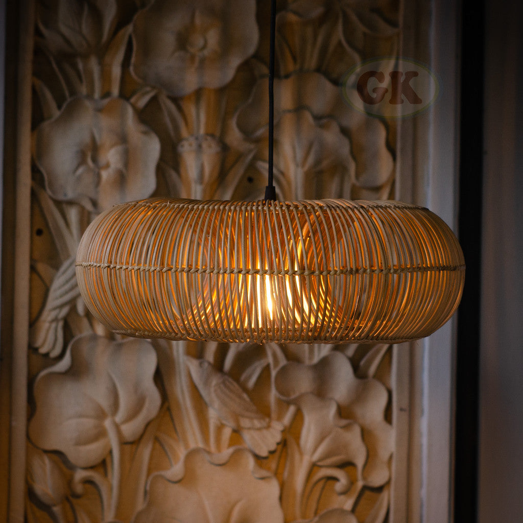 Kap Lampu Gantung Rotan DONUT 06 D40 - Handwoven Rattan UFO Pendant Lampshade Japandi Natural Decor for Cafe, Home, Resto or Villa.