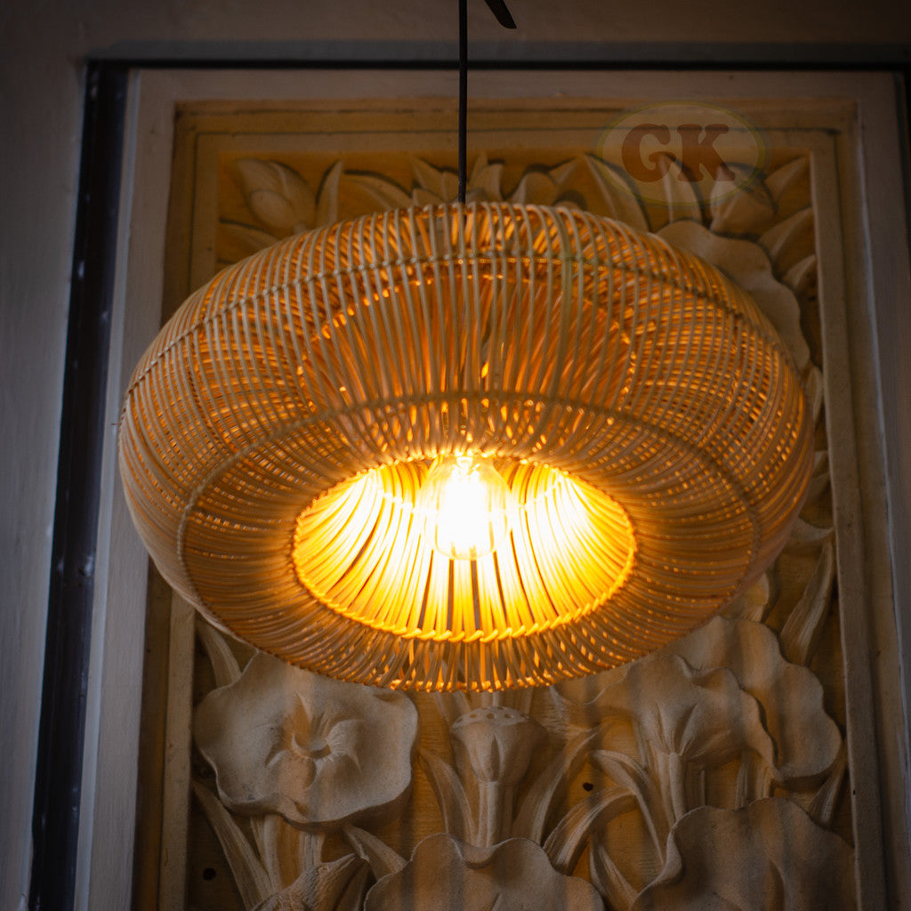Kap Lampu Gantung Rotan DONUT 06 D40 - Handwoven Rattan UFO Pendant Lampshade Japandi Natural Decor for Cafe, Home, Resto or Villa.