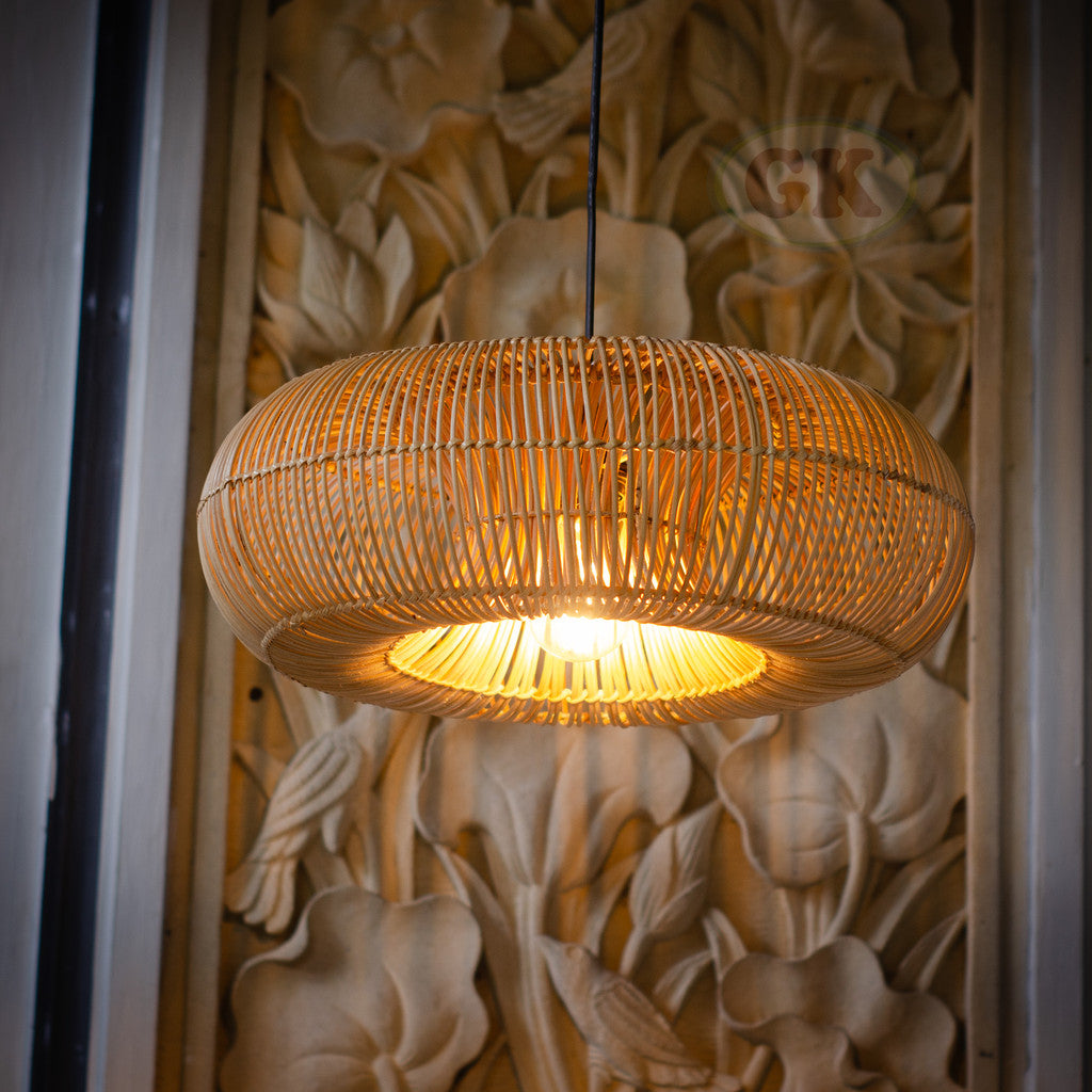 Kap Lampu Gantung Rotan DONUT 06 D40 - Handwoven Rattan UFO Pendant Lampshade Japandi Natural Decor for Cafe, Home, Resto or Villa.