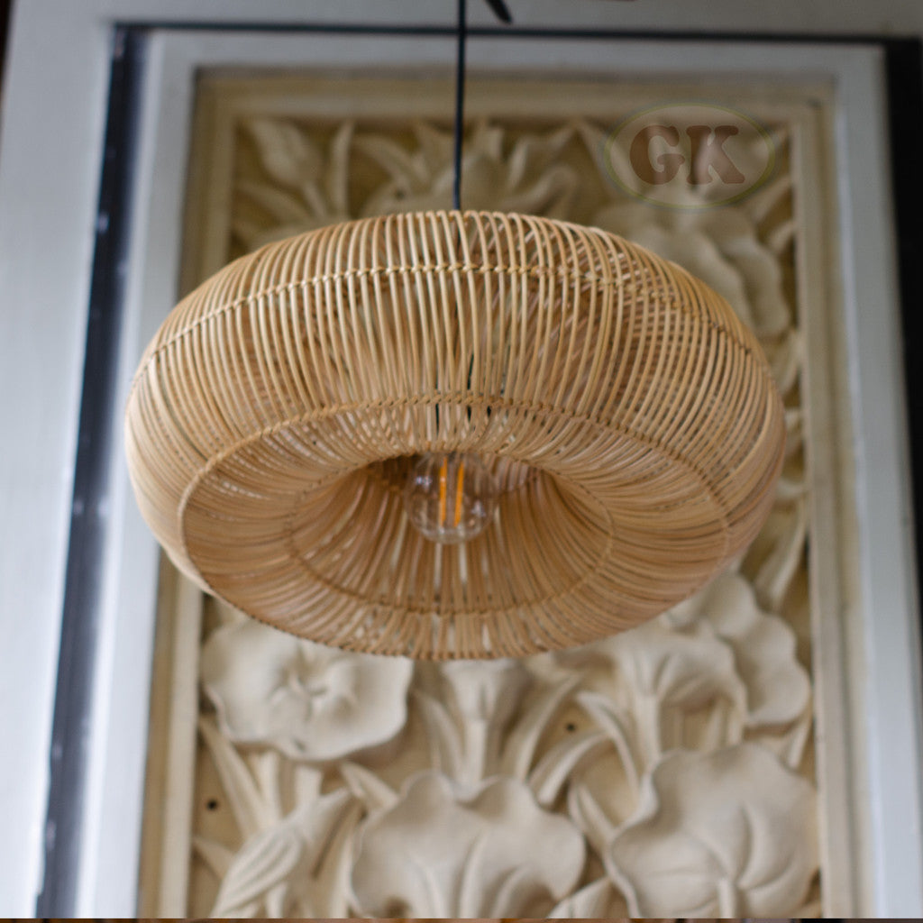 Kap Lampu Gantung Rotan DONUT 06 D40 - Handwoven Rattan UFO Pendant Lampshade Japandi Natural Decor for Cafe, Home, Resto or Villa.